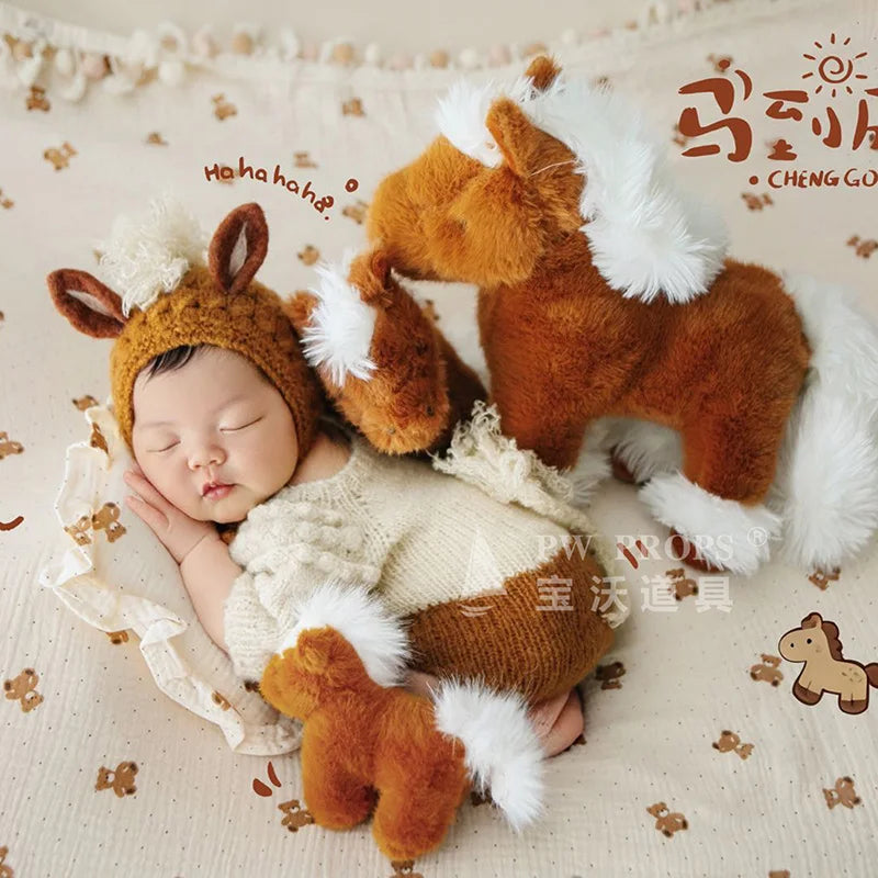 Newborn knitted Horse Jumpsuits Outfit Newborn Photography Props Crochet Baby Horse Romper And Toy Set