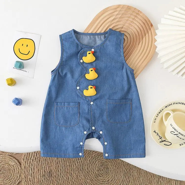 Summer Baby Boys Cute Ducks  Clothes Romper Sleeveless Soft Denim Baby Boys clothes 6 to 9 month Toddler Jumpsuit