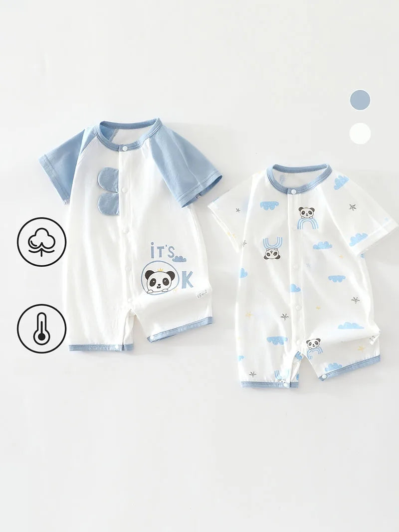 MILANCEL Summer Baby Rompers 0-2T Cartoon Panda Infant Jumpsuit Thin Breathable Girls Clothes Toddler Rompers 2PCS