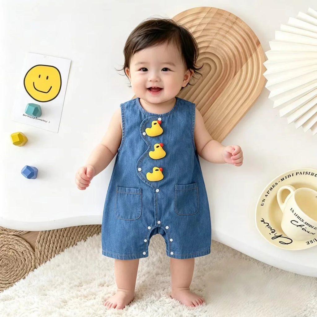 Summer Baby Boys Cute Ducks  Clothes Romper Sleeveless Soft Denim Baby Boys clothes 6 to 9 month Toddler Jumpsuit